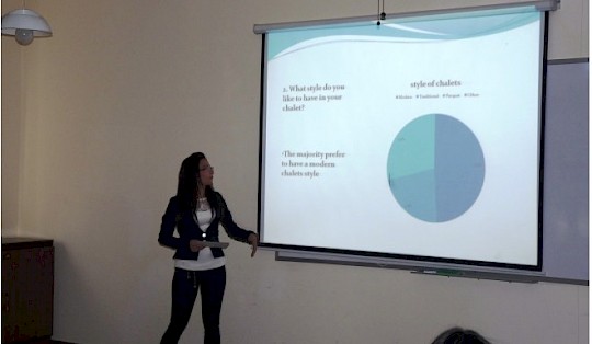 As a part of the entrepreneurship training, a student did a questionnaire about the needs of clients concerning a touristic resort in Byblos region, which she is now presenting.